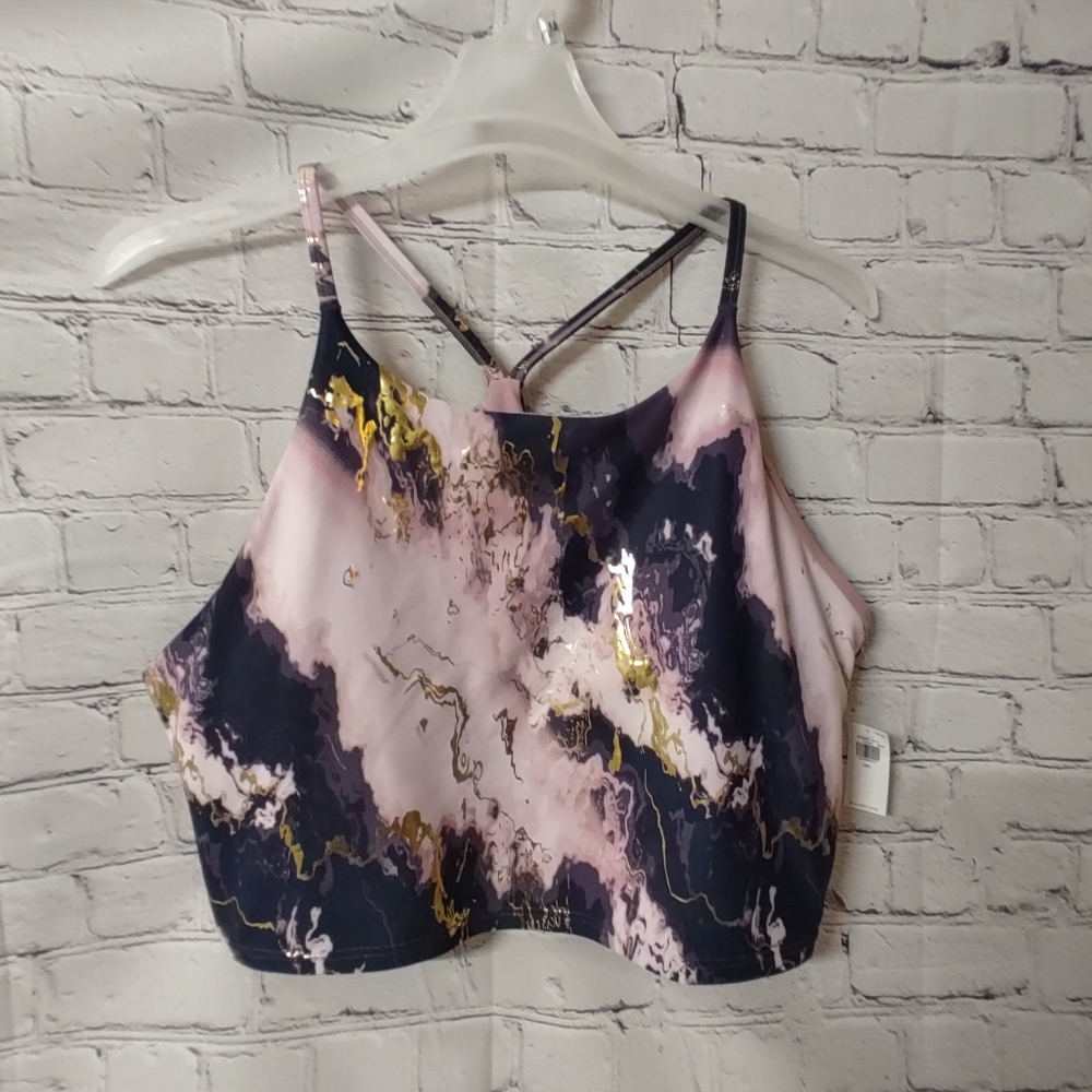 Old Navy Powersoft XXL Sports High Neck Sports Bra Marble Purple Gold NWT